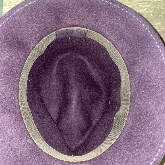 LOLA HATS Deep Purple Wool Fedora Hat Army Green Band Tan Leather Band Size S - Picture 4 of 8